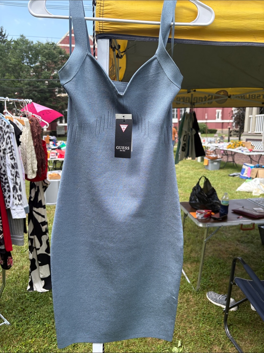 GUESS Sky Blue Sleeveless V-Neck Bodycon Mini Dress